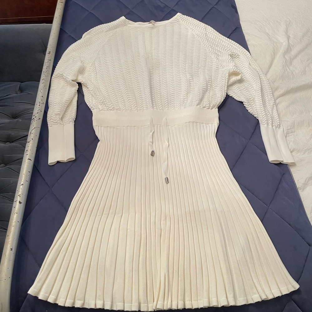 Ted Baker Olivinn White Pleated Knit Dress
